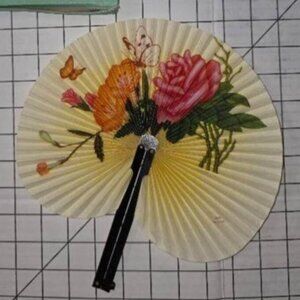 Chinese Paper Folding Hand Fan W/Metal Handle, Vintage Mid-Century, 2 of 25